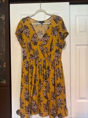 Modcloth Mustard Yellow Floral Wrap Dress